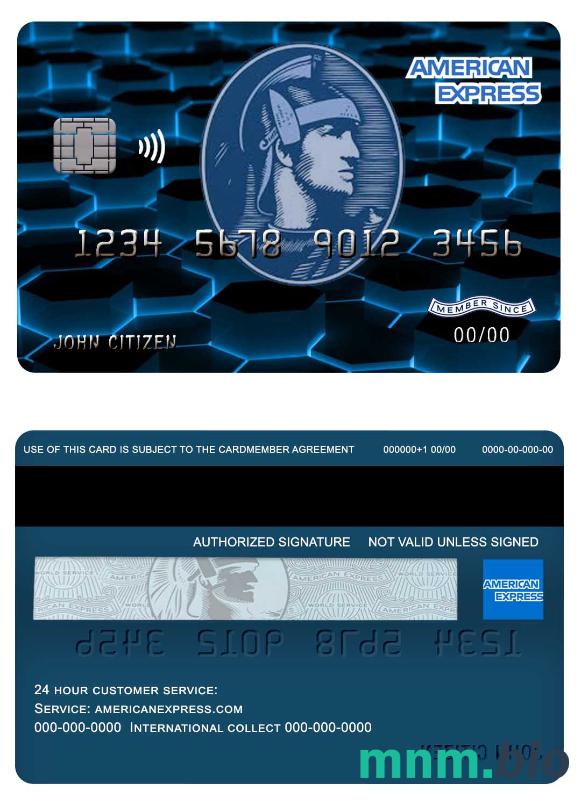 USA New York American Express Blue bank credit karta przykład w formacie PSD